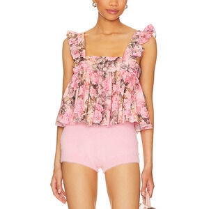 Selkie 'The Ruffle' Pink Poplin Apron Top Size S